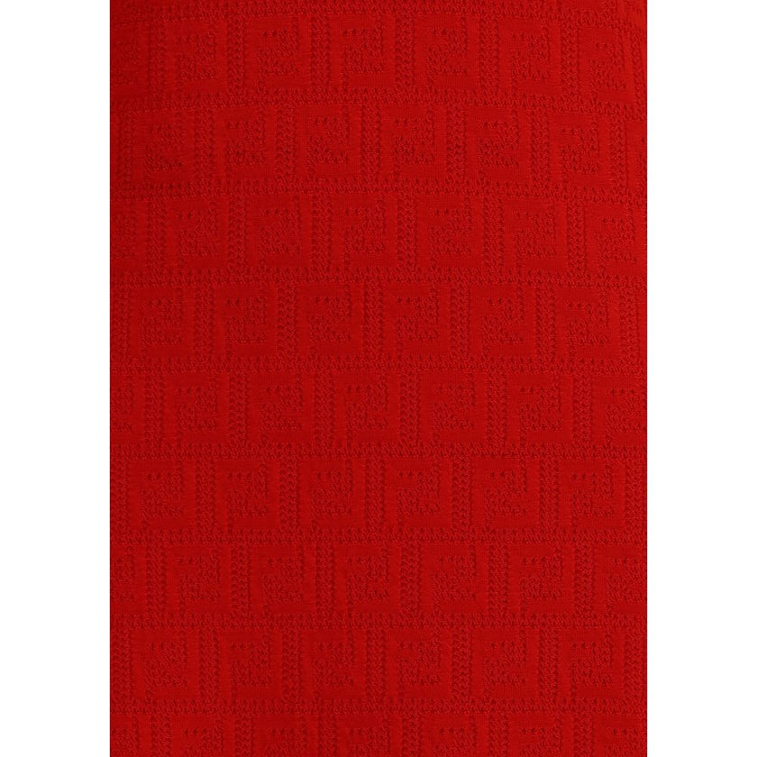 Red Cotton Casual DressThe Fendi knitted midi Dress combines comfort and iconic style in an essential and sophisticated design. Featuring a ribbed crew neck and short sleeves, it is embellished with the all-over FF pattern, emblem of the maison’s identity