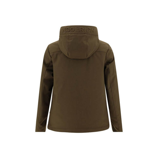 Green Polyester Shell JacketPacific Soft Jacket by Woolrich, hooded design, front closure by double-slider zipper, two side welt pockets with zipper, padded interior panel, monochrome pattern, regular fit. Season: AW25 Composition: 94% Polyester 6% Elasta