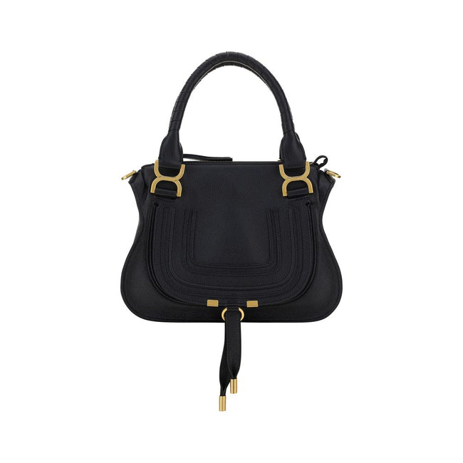 Marcie HandbagCalfskin Marcie Handbag by Chloé, double rigid leather top handle, removable and adjustable leather shoulder strap, top zipper closure, front flap with iconic leather tassel detail, iconic brand monogram press-stamped on front, open front po