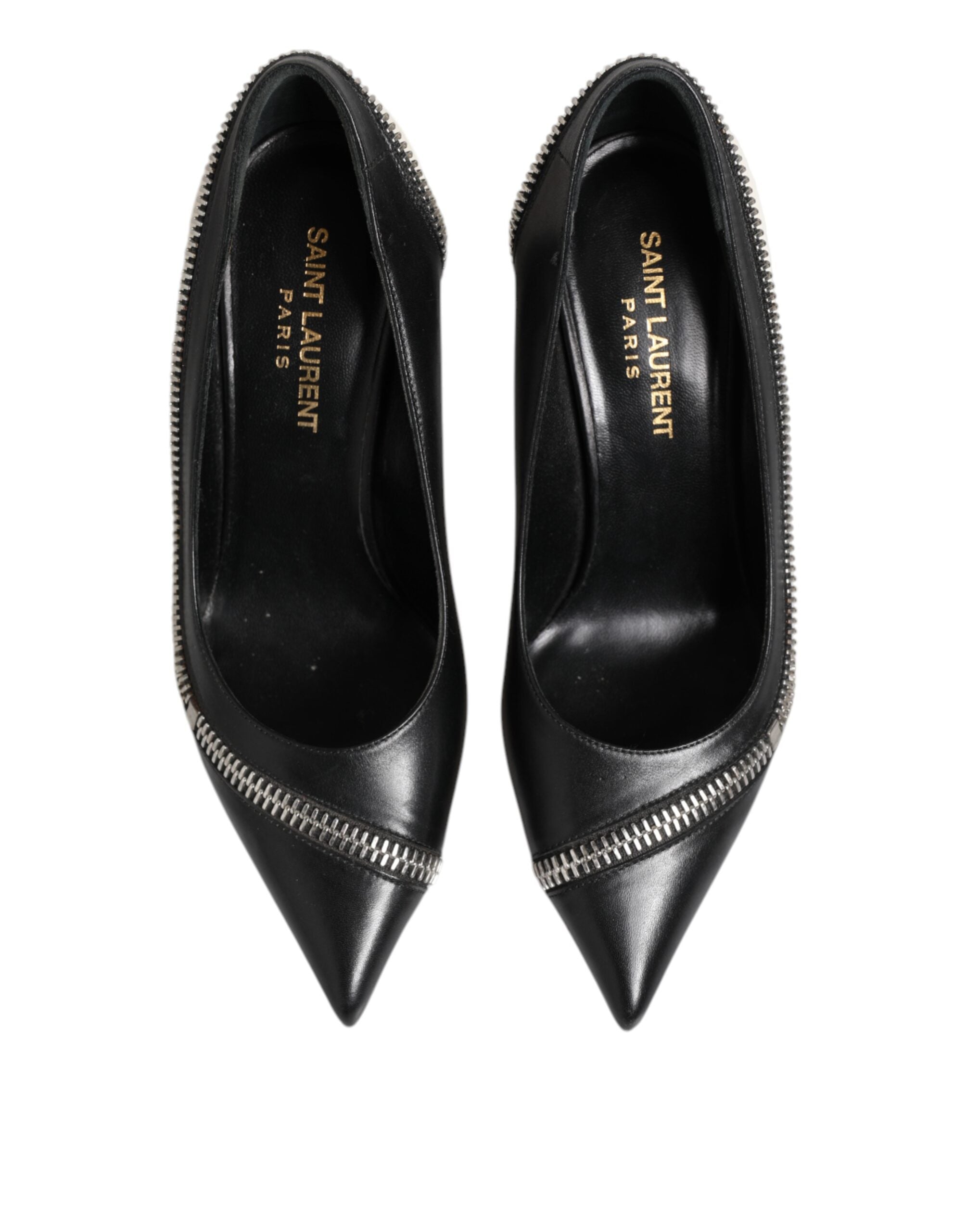 White Black Leather Stiletto Heels by Saint Laurent