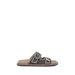 Brown Calf Leather Bos Taurus Flat SandalsLeather Sandals by Fendi with an open toe and two adjustable straps on the front, featuring a buckle. The slip-on style features a flat sole and the brand’s iconic all-over repeated FF pattern for a distinctive an