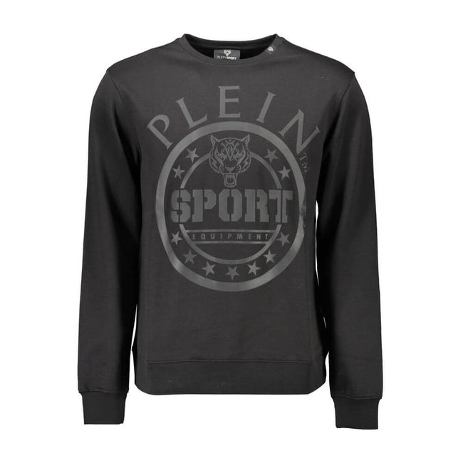 Black Cotton Men SweaterElevate your wardrobe with the striking aesthetics of Plein Sport. This long-sleeved sweatshirt presents a dynamic fusion of comfort and designer flair, featuring a bold round-neck cut, accented by iconic Plein Sport branding and a