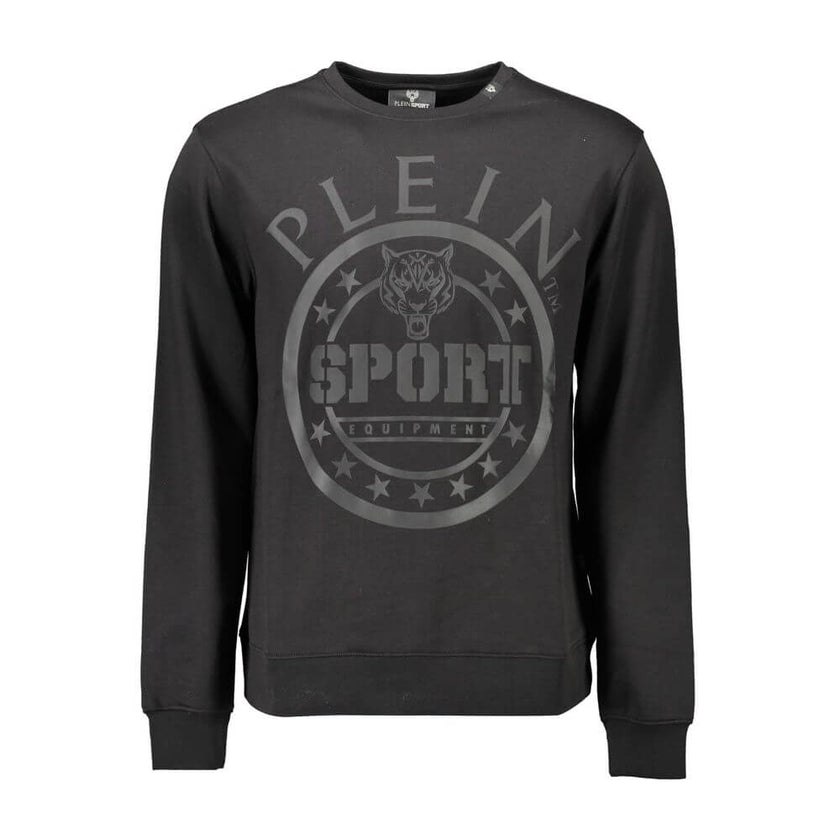 Black Cotton Men SweaterElevate your wardrobe with the striking aesthetics of Plein Sport. This long-sleeved sweatshirt presents a dynamic fusion of comfort and designer flair, featuring a bold round-neck cut, accented by iconic Plein Sport branding and a