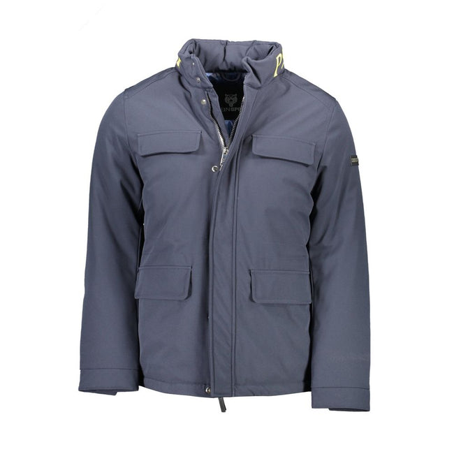 Blue Polyester Men's JacketUnleash the essence of powerhouse style with the Plein Sport long-sleeved jacket. A striking confluence of functionality and high fashion, this bold blue jacket features a cleverly concealed hood perfect for shifting weathers. F