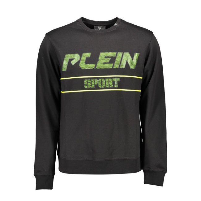 Black Cotton Men SweaterUnleash your bold fashion sense with this sleek ‘Plein Sport’ long-sleeved sweatshirt. Crafted for the trendsetters, this piece merges comfort with high-octane style, featuring a round neckline and striking contrasting details. Acc