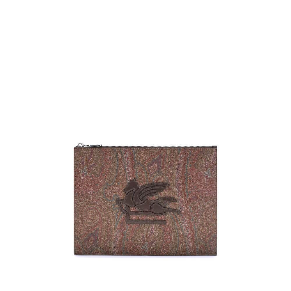 Multicolor Cotton Clutch BagThe Arnica Pouch by Etro is an elegant and distinctive accessory, crafted in the iconic Paisley jacquard fabric that celebrates the fashion house’s heritage. Embellished with the ETRO logo and the Pegasus embroidered on the fro