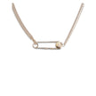 Gold Metal NecklaceThe Versace Safety Pin Necklace is a slim, contemporary accessory featuring an elegant double chain and the iconic Safety Pin pendant that defines its bold character. A label engraved with the Versace logo completes the design, while th