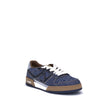 Blue Cotton Low Top SneakersFendi’s lace-up Sneakers combine urban style and iconic details. Crafted from blue denim-effect FF jacquard, they are enriched with contrasting leather-colored stitching and a padded dark blue leather FF appliqué on the side. C