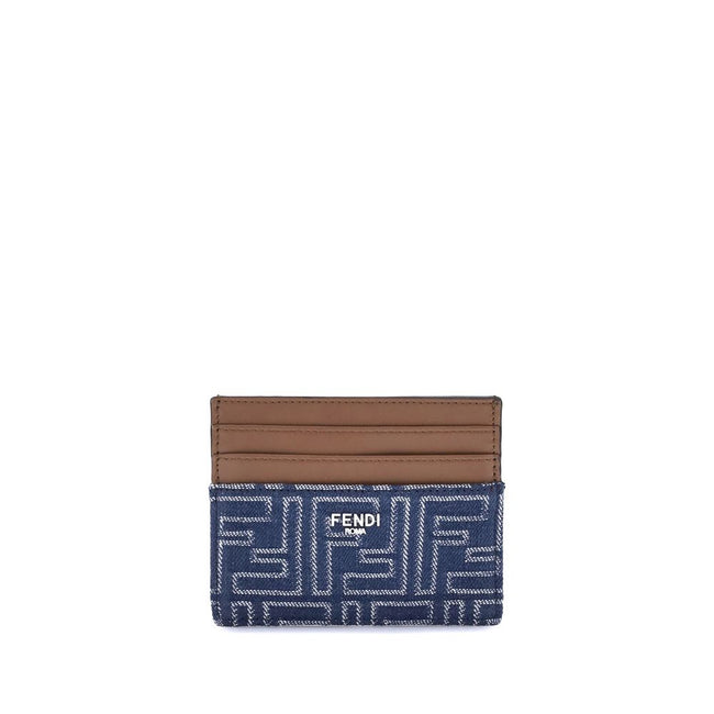 Blue Fabric WalletThe Fendi Embroidered denim Card Holder combines functionality and iconic style in a compact and sophisticated accessory. Crafted from denim with an all-over FF embroidery, it is embellished with the logo in metal letters on the front. I