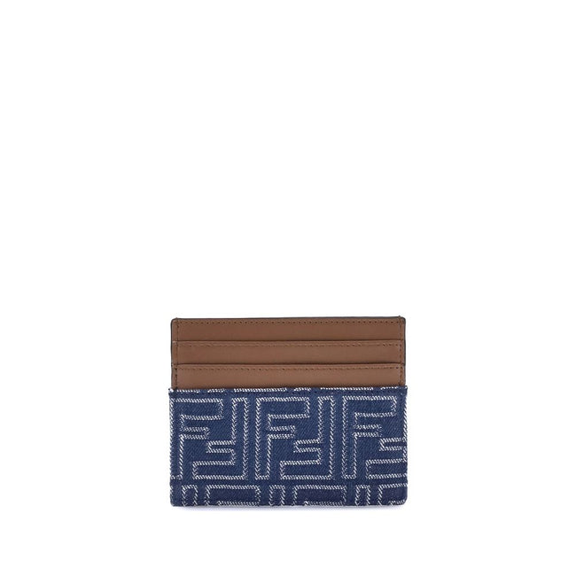 Blue Fabric WalletThe Fendi Embroidered denim Card Holder combines functionality and iconic style in a compact and sophisticated accessory. Crafted from denim with an all-over FF embroidery, it is embellished with the logo in metal letters on the front. I