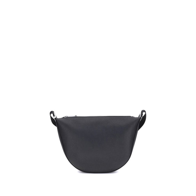 Black Calf Leather Bos Taurus Shoulder BagThe Fendi Melon Shoulder Bag, in the medium size, stands out for its elegant half-moon shape. Crafted from black grained leather, it is embellished with metal FF appliques on the corners and palladium-finish acces