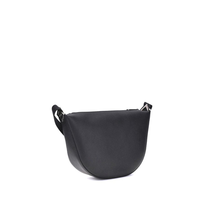 Black Calf Leather Bos Taurus Shoulder BagThe Fendi Melon Shoulder Bag, in the medium size, stands out for its elegant half-moon shape. Crafted from black grained leather, it is embellished with metal FF appliques on the corners and palladium-finish acces