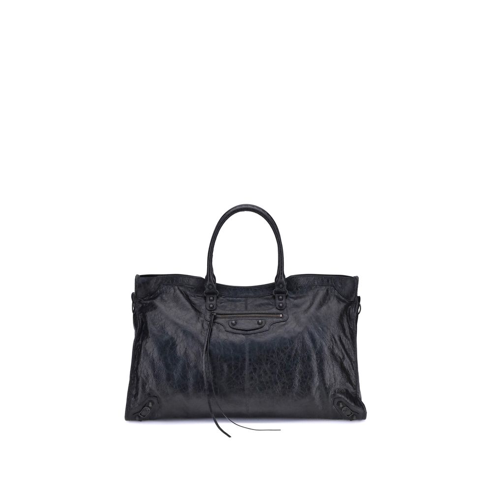 Black Calf Leather Bos Taurus Shoulder BagBalenciaga’s Le City Travel Bag is a high-class item made of fine lambskin leather that combines elegance and functionality. The two hand-woven leather handles lend a handcrafted and refined touch, while the adjus