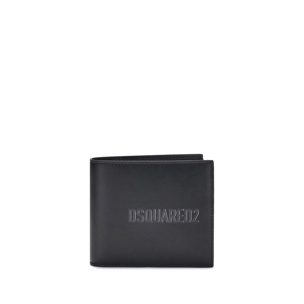 Black Calf Leather Bos Taurus WalletThe Dsquared2 bifold Wallet combines practicality and essential style. Made with a compact and functional design, it features the logo in low relief on the front. Inside, it offers four card slots, a space for banknotes