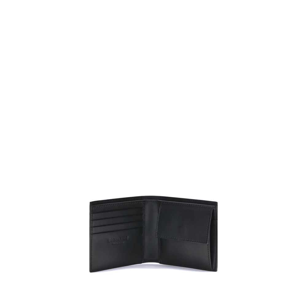 Black Calf Leather Bos Taurus WalletThe Dsquared2 bifold Wallet combines practicality and essential style. Made with a compact and functional design, it features the logo in low relief on the front. Inside, it offers four card slots, a space for banknotes
