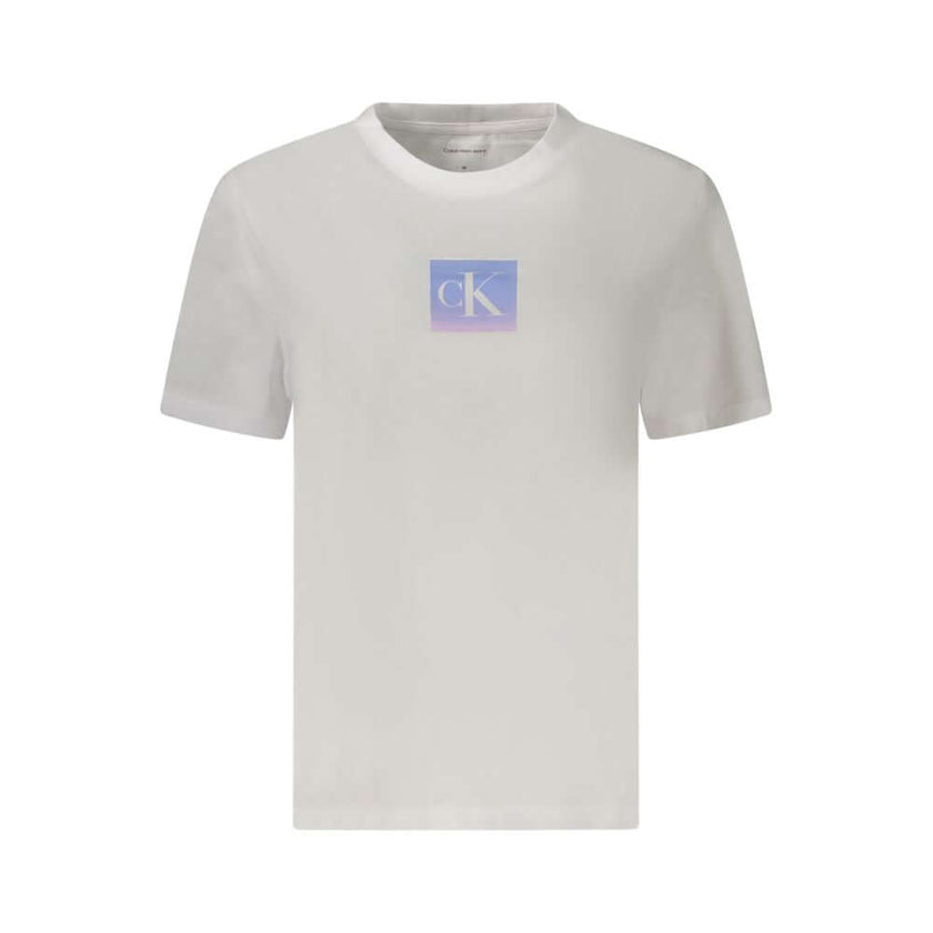 White Cotton Women T-ShirtElevate your wardrobe with the quintessential style of Calvin Klein. This short sleeve T-shirt boasts a bold yet minimalist aesthetic, perfect for the modern trendsetter. Featuring a classic crew neck and a striking print that sh