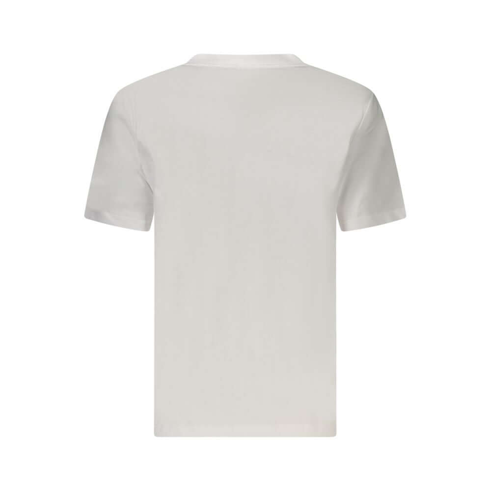 White Cotton Women T-ShirtElevate your wardrobe with the quintessential style of Calvin Klein. This short sleeve T-shirt boasts a bold yet minimalist aesthetic, perfect for the modern trendsetter. Featuring a classic crew neck and a striking print that sh