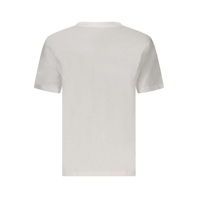 White Cotton Women T-ShirtElevate your wardrobe with the quintessential style of Calvin Klein. This short sleeve T-shirt boasts a bold yet minimalist aesthetic, perfect for the modern trendsetter. Featuring a classic crew neck and a striking print that sh