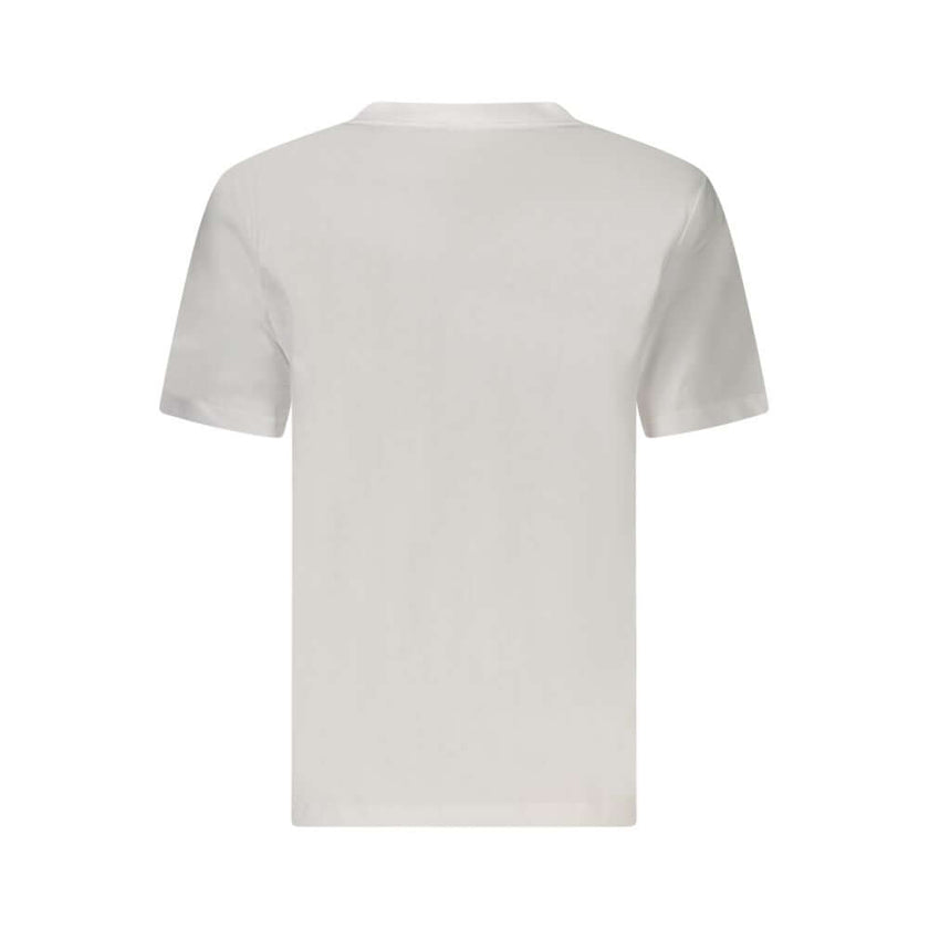 White Cotton Women T-ShirtElevate your wardrobe with the quintessential style of Calvin Klein. This short sleeve T-shirt boasts a bold yet minimalist aesthetic, perfect for the modern trendsetter. Featuring a classic crew neck and a striking print that sh