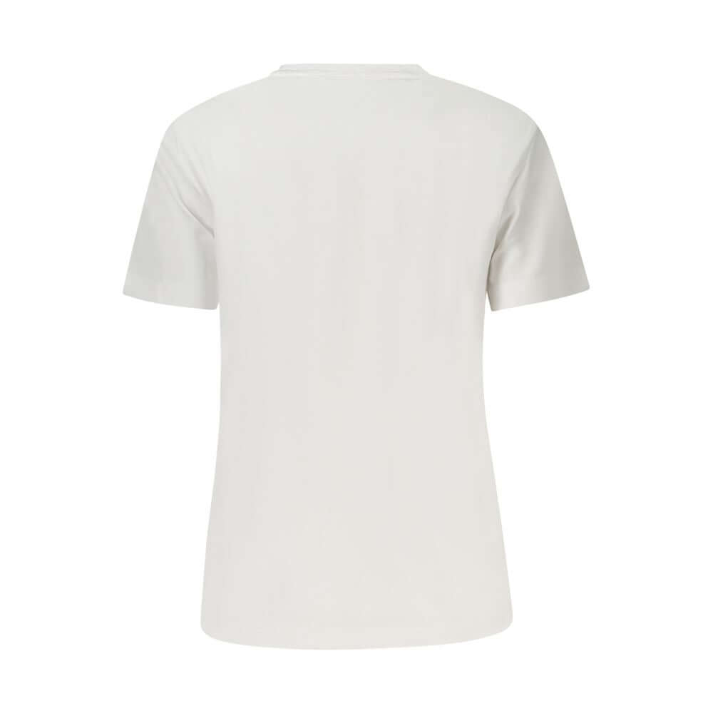 White Cotton Women T-ShirtEmbrace timeless style with a twist in this Calvin Klein crew neck T-shirt. Crafted from pure cotton for unparalleled comfort, its sleek white silhouette is elevated by the iconic logo delicately embroidered for that touch of ele