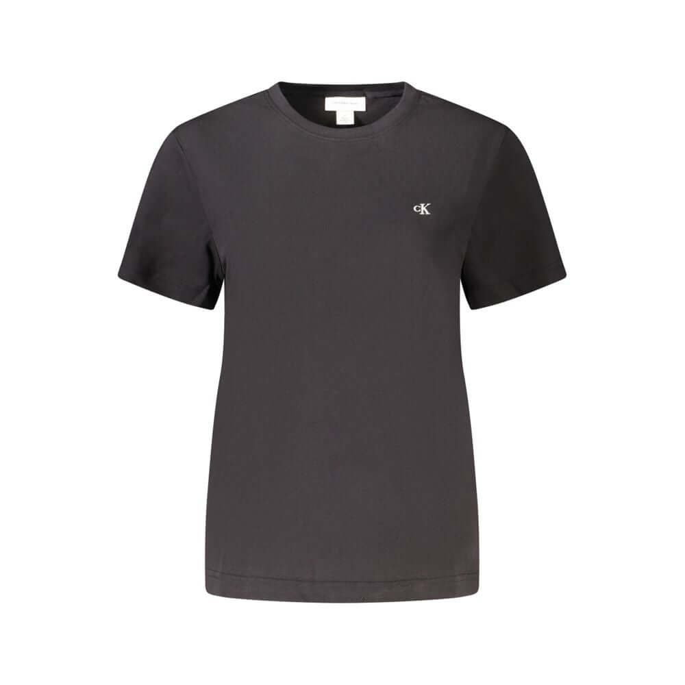 Black Cotton Women T-ShirtUnleash your chic elegance with Calvin Klein. This short-sleeve, crew neck t-shirt takes a minimalist approach to high-impact style. Embellished with refined embroidery and the iconic logo, it’s a testament to understated luxury.