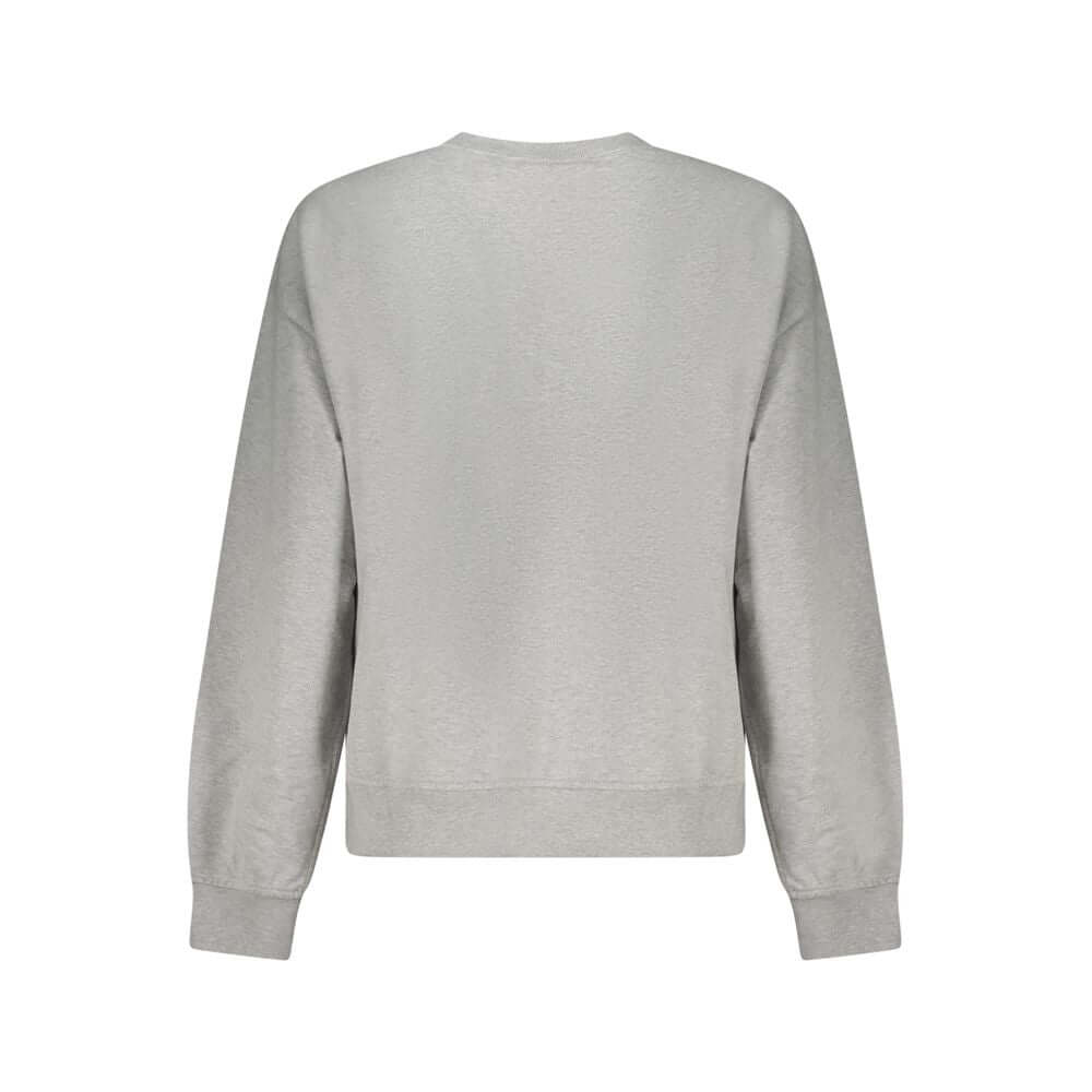 Gray Cotton Women SweaterUnleash the essence of effortless chic with this Calvin Klein masterpiece, a long-sleeved sweatshirt that exudes casual sophistication. The luxurious brushed texture, adorned with intricate embroidery and the iconic Calvin Klein l