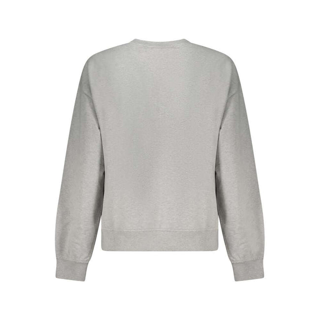 Gray Cotton Women SweaterUnleash the essence of effortless chic with this Calvin Klein masterpiece, a long-sleeved sweatshirt that exudes casual sophistication. The luxurious brushed texture, adorned with intricate embroidery and the iconic Calvin Klein l