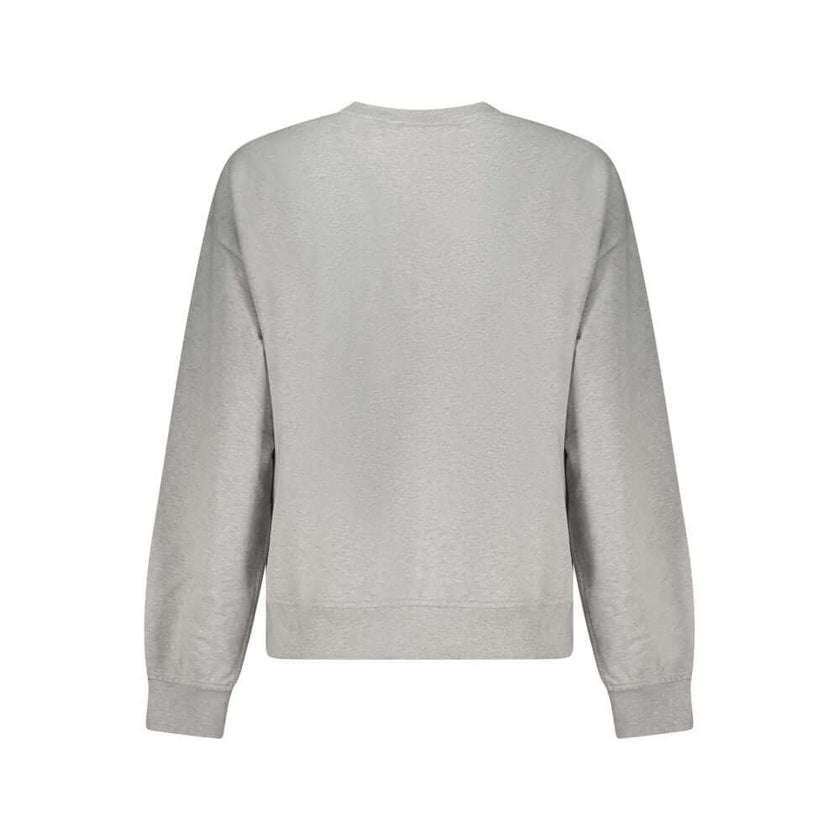 Gray Cotton Women SweaterUnleash the essence of effortless chic with this Calvin Klein masterpiece, a long-sleeved sweatshirt that exudes casual sophistication. The luxurious brushed texture, adorned with intricate embroidery and the iconic Calvin Klein l