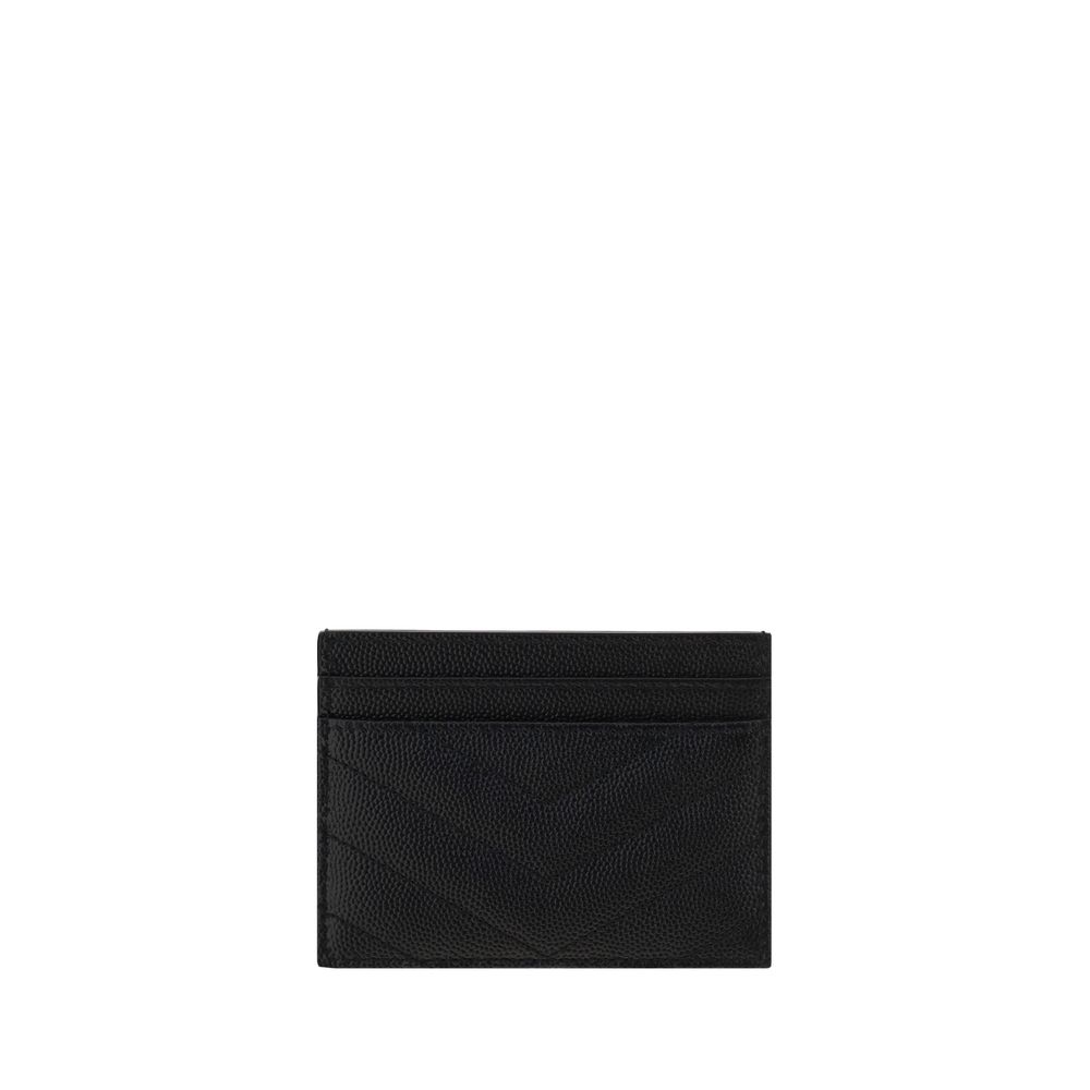 Black Calf Leather Bos Taurus CardholderCalfskin Card Holder by Saint Laurent, quilted matelassé design, front plaque with iconic three-dimensional YSL logo, card slots on front and back, bill compartment on top. Season: AW25 Dimension: 10.5×10.5 Composit