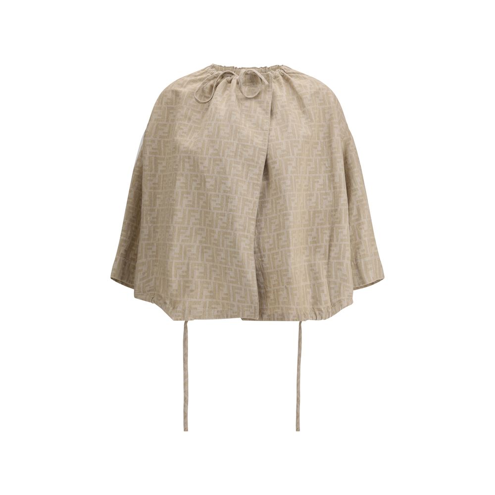 Beige Cotton CloacksFendi’s cotton Jacket features a relaxed fit with wide, low-cut sleeves for optimal comfort. The design features a gathered crew neck and hem with drawstring, two side pockets and adjustable hem, also with drawstring. The all-over FF j
