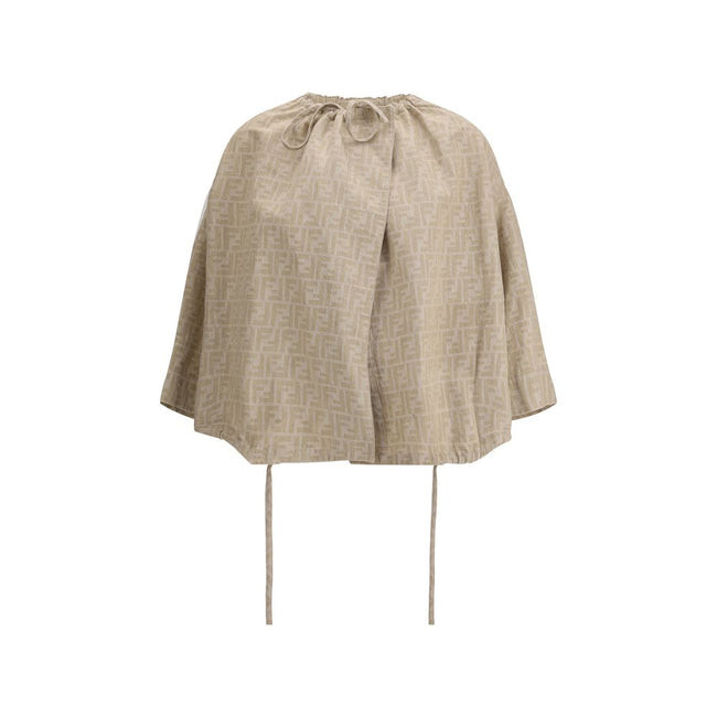Beige Cotton CloacksFendi’s cotton Jacket features a relaxed fit with wide, low-cut sleeves for optimal comfort. The design features a gathered crew neck and hem with drawstring, two side pockets and adjustable hem, also with drawstring. The all-over FF j