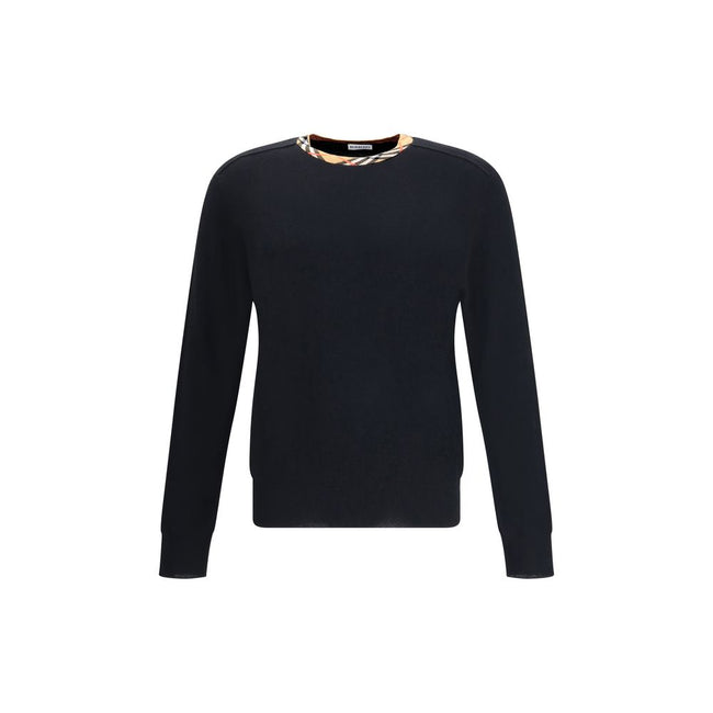 Black Wool SweatshirtThe Burberry Lightweight Wool Sweater is a basic piece with a refined style. The design is enriched by the Burberry Check motif knitted on the collar, in the house’s signature sand tone. The model is completed by the classic ribbed fi