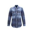 Blue Denim ShirtCotton Shirt with a denim-effect design by Dsquared2, with a classic collar and front closure with press studs. The model features two welt pockets with flap on the chest and adjustable cuffs with a button. A utility-inspired garment, perf