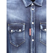 Blue Denim ShirtCotton Shirt with a denim-effect design by Dsquared2, with a classic collar and front closure with press studs. The model features two welt pockets with flap on the chest and adjustable cuffs with a button. A utility-inspired garment, perf