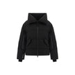 Black Polyester CoatDown Jacket by Woolrich, high collar, double-slider front zipper closure, two front patch flap pockets, two slit pockets with zipper on front panel, elasticized cuffs, adjustable hem with inside drawstring, vertical zipper on inside sl