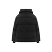 Black Polyester CoatDown Jacket by Woolrich, high collar, double-slider front zipper closure, two front patch flap pockets, two slit pockets with zipper on front panel, elasticized cuffs, adjustable hem with inside drawstring, vertical zipper on inside sl