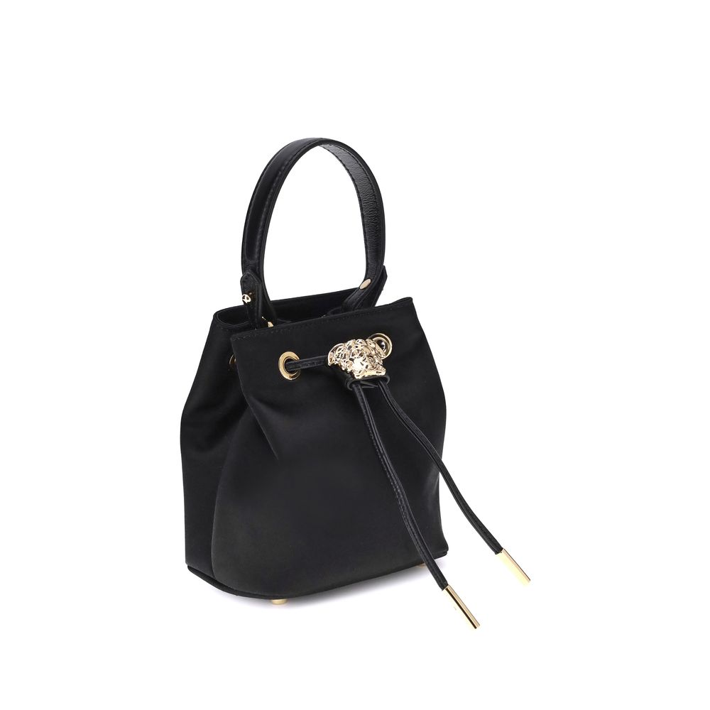 Black Viscose Shoulder BagThe Versace La Medusa Bucket Bag, crafted from satin with a shiny satin finish, is an elegant and distinctive accessory. Featuring the iconic three-dimensional emblem on the leather drawstring closure, it features a removable han