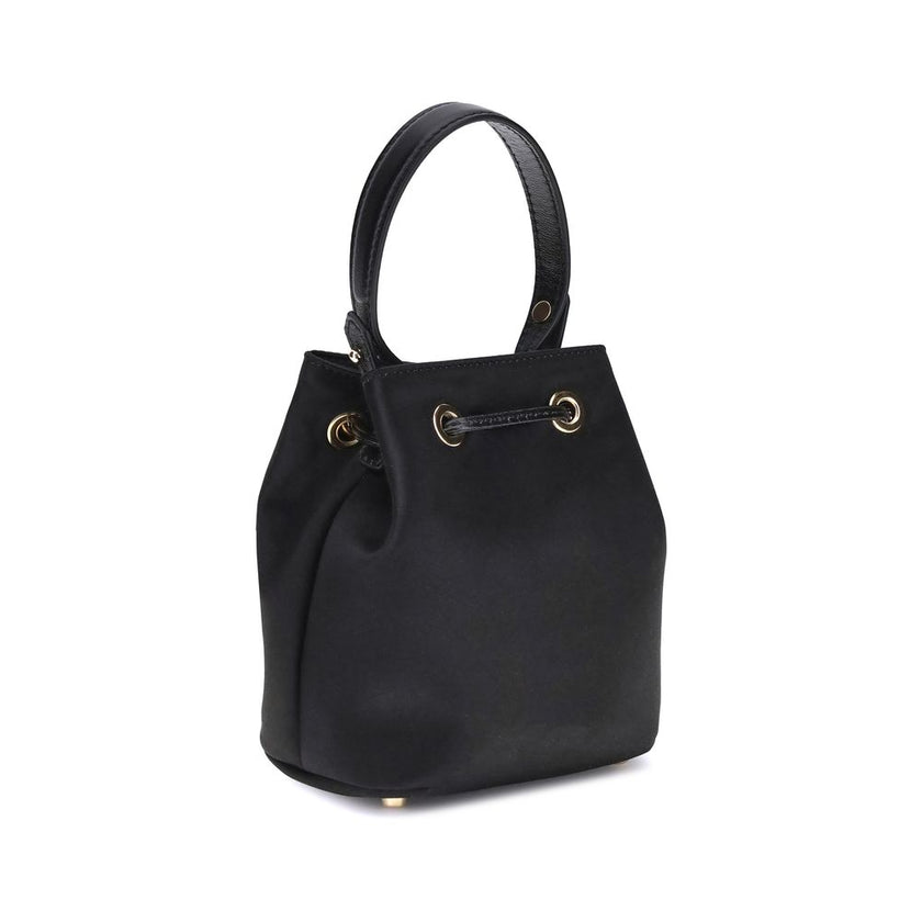 Black Viscose Shoulder BagThe Versace La Medusa Bucket Bag, crafted from satin with a shiny satin finish, is an elegant and distinctive accessory. Featuring the iconic three-dimensional emblem on the leather drawstring closure, it features a removable han