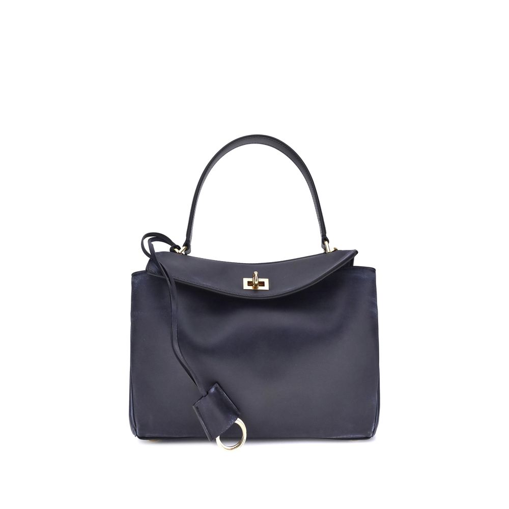 Blue Calf Leather Bos Taurus Shoulder BagThe Rodeo Small Shoulder Bag in used-effect leather by Balenciaga features a top handle for a comfortable and elegant grip. The front closure is equipped with a flap and turn lock, adding a distinctive and function