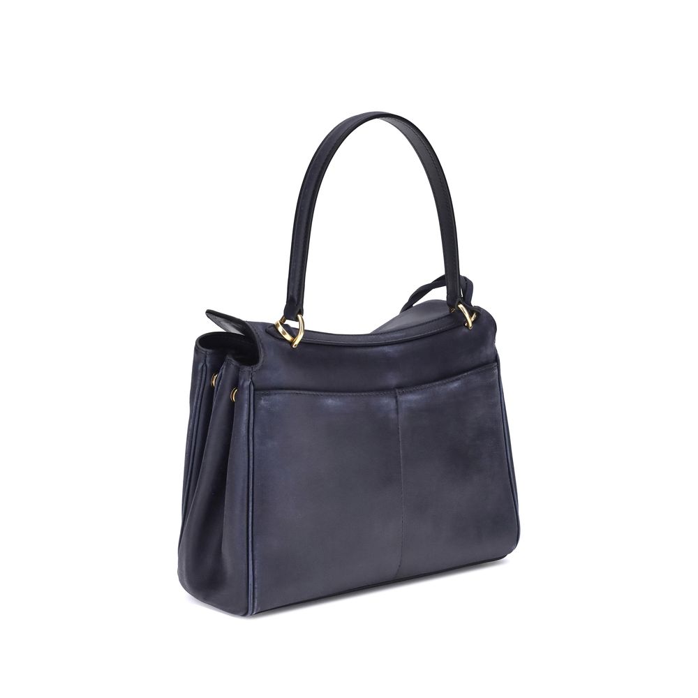 Blue Calf Leather Bos Taurus Shoulder BagThe Rodeo Small Shoulder Bag in used-effect leather by Balenciaga features a top handle for a comfortable and elegant grip. The front closure is equipped with a flap and turn lock, adding a distinctive and function