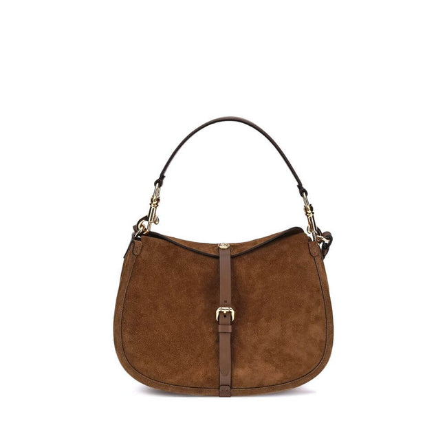 Brown Calf Leather Bos Taurus Shoulder BagThe Pony Shoulder Bag by Etro, made of suede, stands out for its double closure: the main one with a magnetic button decorated with the ETRO logo and the Pegasus, engraved with the refined coin minting technique,
