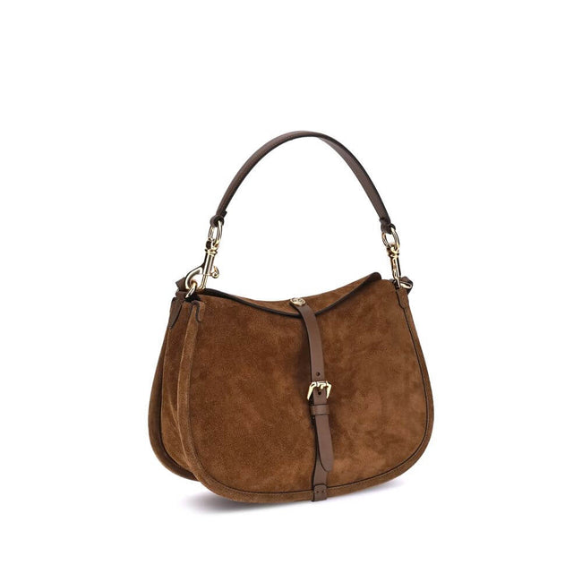 Brown Calf Leather Bos Taurus Shoulder BagThe Pony Shoulder Bag by Etro, made of suede, stands out for its double closure: the main one with a magnetic button decorated with the ETRO logo and the Pegasus, engraved with the refined coin minting technique,