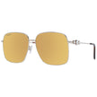 Gold Metal SunglassesGender Women Main color Gold Frame color Gold Frame material Metal Lenses Color Brown Lenses Material Plastic Lenses Effect Mirrored Lenses width 59 Size 59-14-145 Lenses Height 52 Bridge width 14 Frame width 142 Temples Length 145 Fi