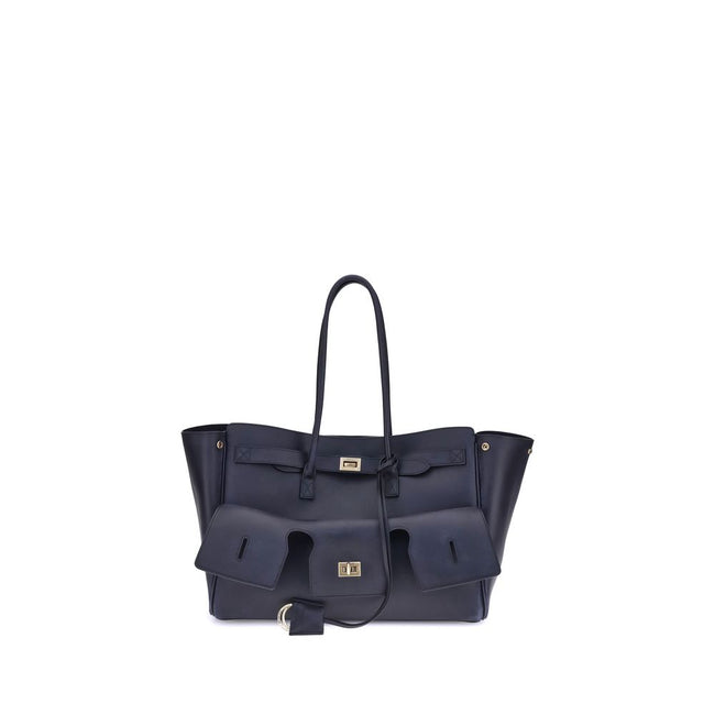 Blue Calf Leather Bos Taurus Shoulder BagThe medium Bel Air Shoulder Bag by Balenciaga combines elegance and functionality in a modern design. Carried by hand or on the shoulder thanks to the two handles, it is embellished with the Balenciaga Paris logo e
