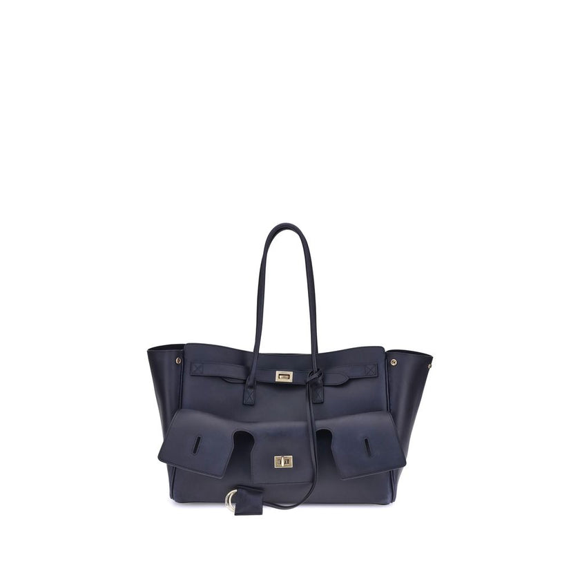 Blue Calf Leather Bos Taurus Shoulder BagThe medium Bel Air Shoulder Bag by Balenciaga combines elegance and functionality in a modern design. Carried by hand or on the shoulder thanks to the two handles, it is embellished with the Balenciaga Paris logo e