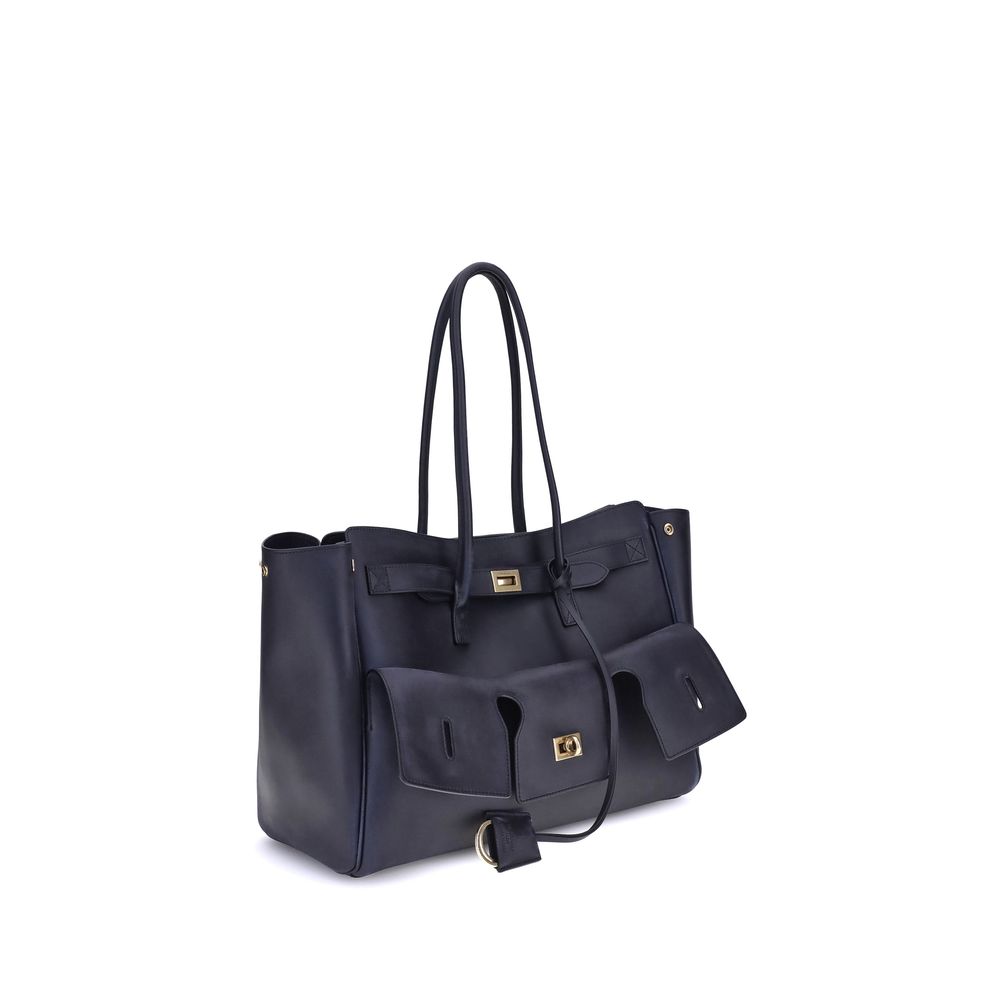 Blue Calf Leather Bos Taurus Shoulder BagThe medium Bel Air Shoulder Bag by Balenciaga combines elegance and functionality in a modern design. Carried by hand or on the shoulder thanks to the two handles, it is embellished with the Balenciaga Paris logo e