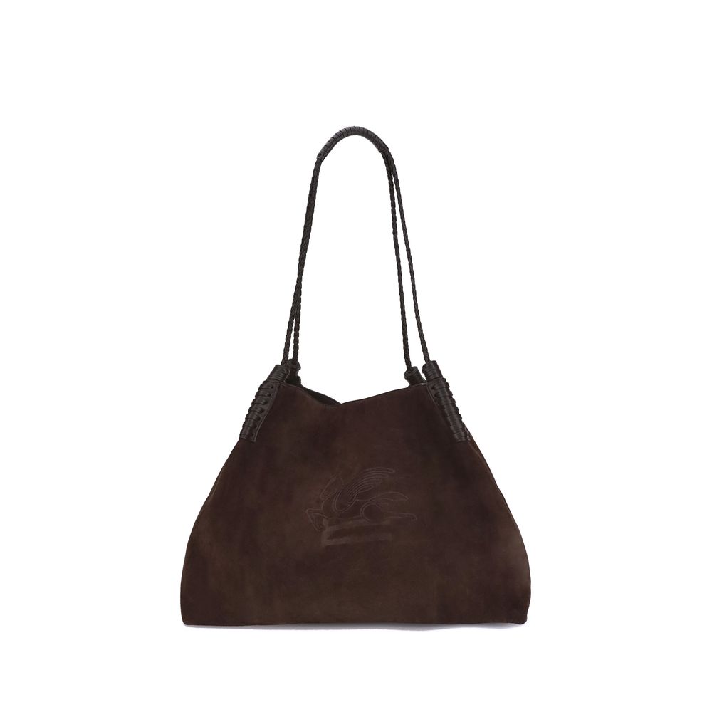 Brown Calf Leather Bos Taurus Shoulder BagCrafted from soft, solid-color suede, the Etro Libra small Shoulder Bag embodies refined, artisanal style. The Pegasus logo embroidered on a leather appliqué on the front adds an iconic touch, while the braided ha