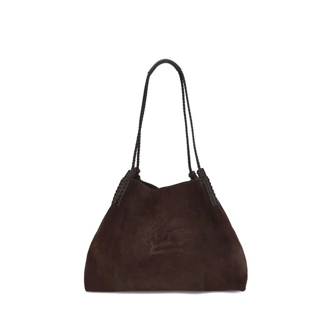 Brown Calf Leather Bos Taurus Shoulder BagCrafted from soft, solid-color suede, the Etro Libra small Shoulder Bag embodies refined, artisanal style. The Pegasus logo embroidered on a leather appliqué on the front adds an iconic touch, while the braided ha