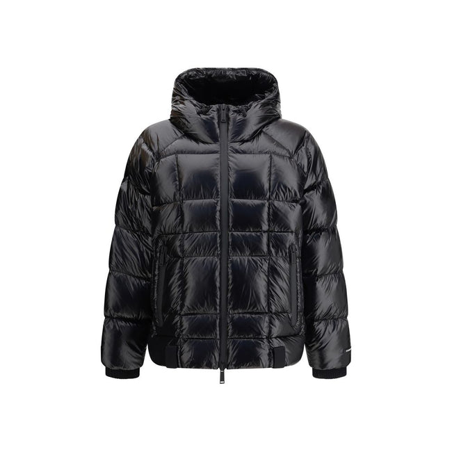 Black Polyamide Full-Length Jacket3D Down Jacket by Dsquared2 with adjustable drawstring hood and high collar for optimal protection. The model features a double-slider zip front closure, raglan sleeves and two side welt pockets with zip. Finished with ri