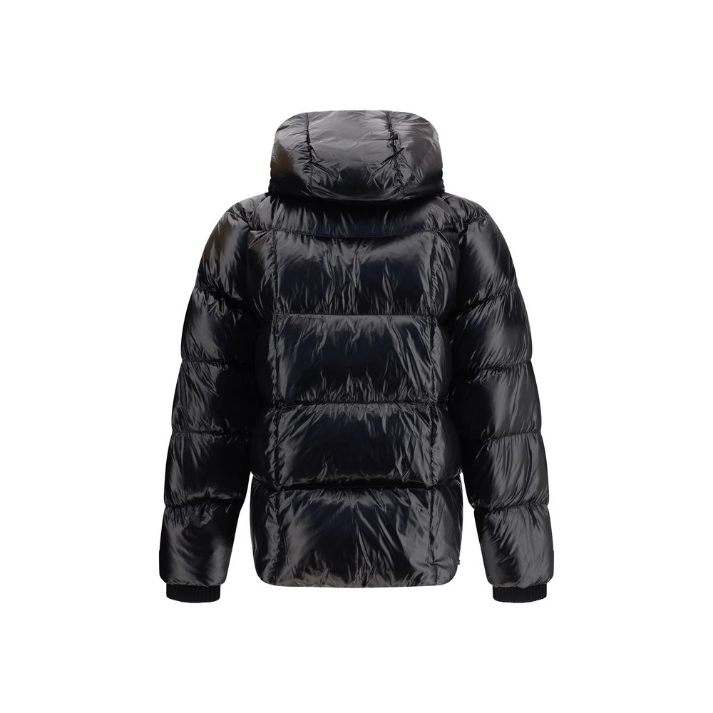 Black Polyamide Full-Length Jacket3D Down Jacket by Dsquared2 with adjustable drawstring hood and high collar for optimal protection. The model features a double-slider zip front closure, raglan sleeves and two side welt pockets with zip. Finished with ri